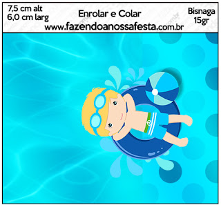 Fiesta en la Piscina para Niño Rubio: Etiquetas para Candy Bar para Imprimir Gratis. Etiquetas de Fiesta en la Piscina para Niño Rubio para imprimir gratis.