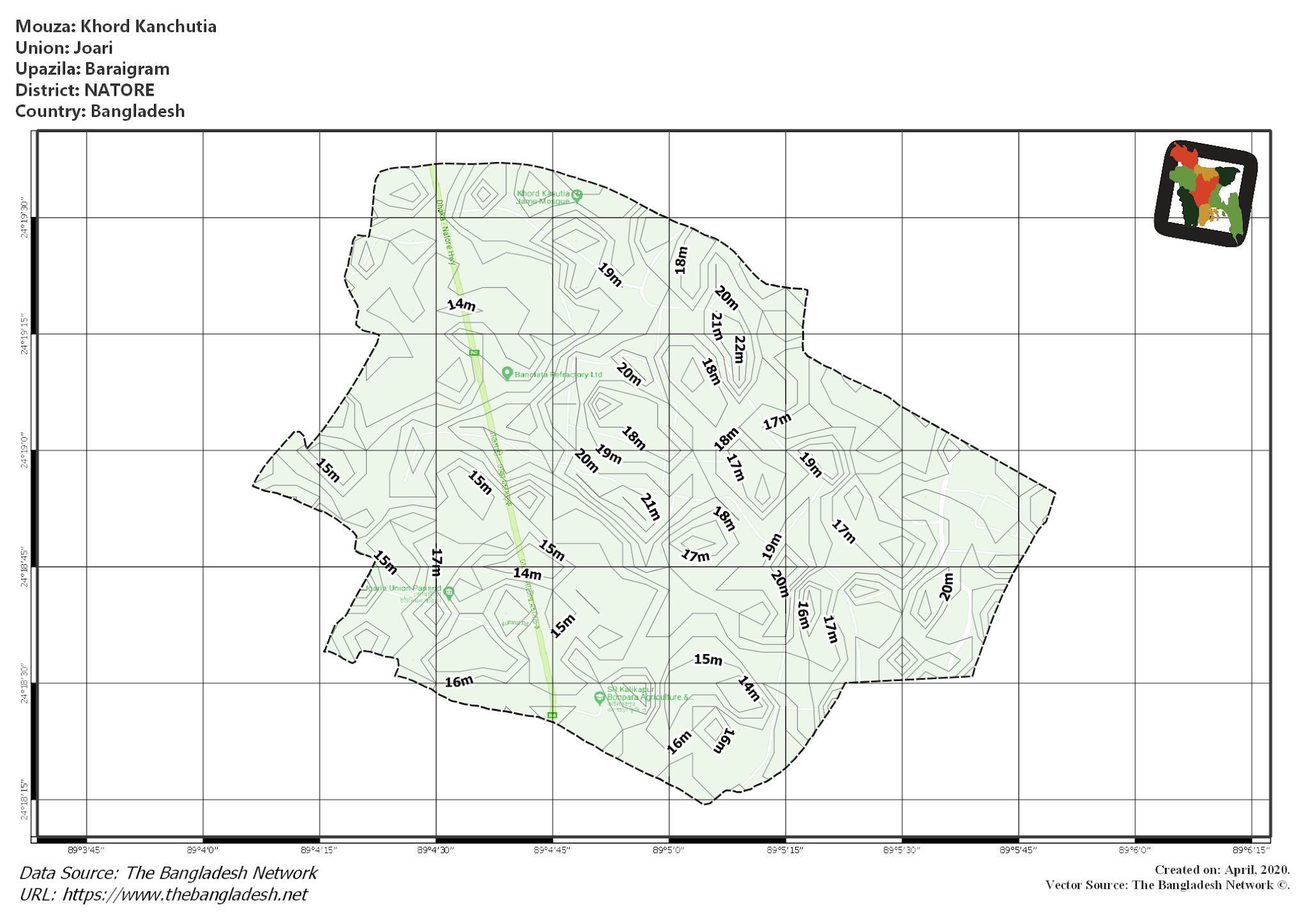 Map of Khord Kanchutia Mouza of Baraigram Upazila, NATORE, Bangladesh.