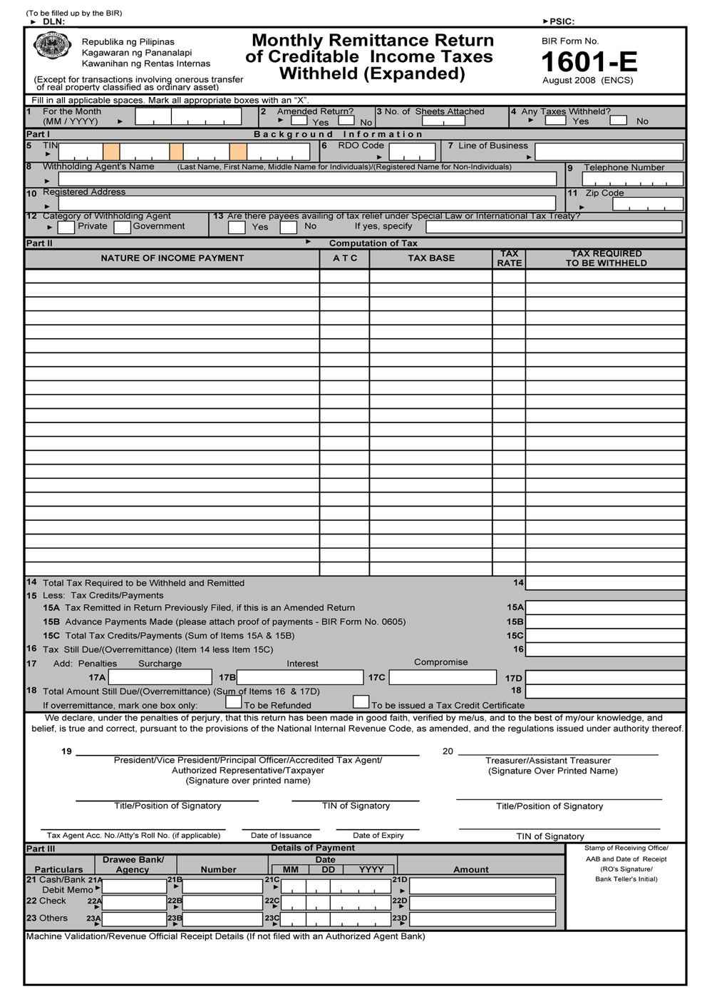 Busapcom BIR Form No 1601E