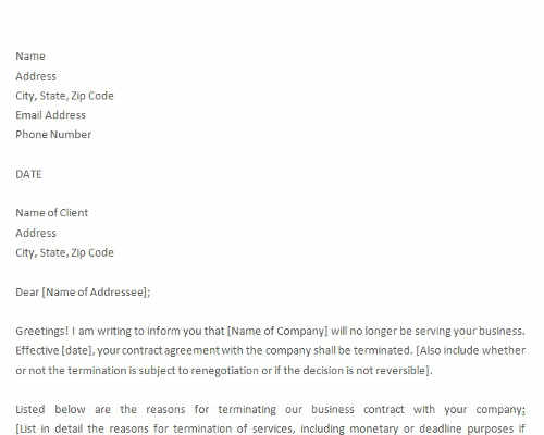 Termination of Services Letter to Client Termination of Services Letter to Client