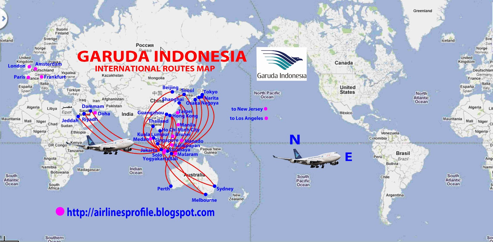 international flights Garuda  Indonesia route map