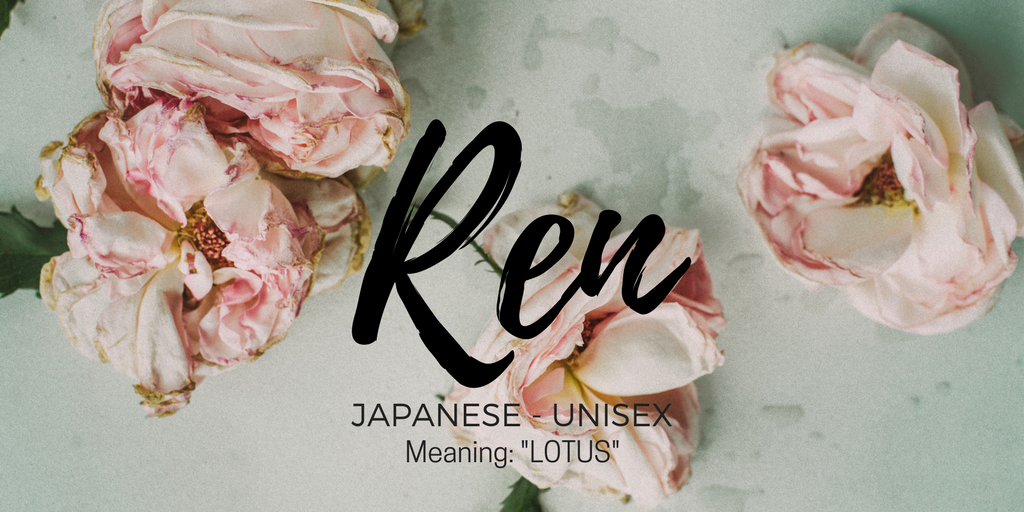 Background of pink flowers with the words Ren, Japanese - Unisex meaning Lotus