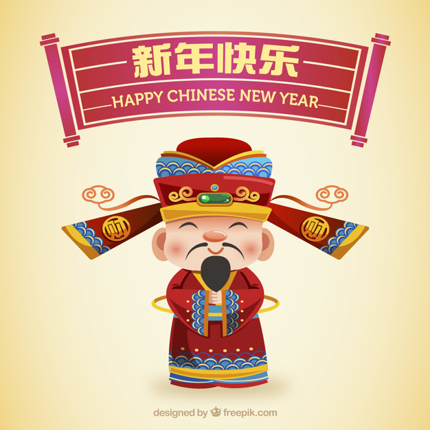 Chinese new year design with smiling man Free Vector