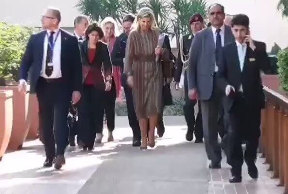 Queen Maxima wore Zeus + Dione Hera midi textured silk dress. The Queen met Foreign Minister Shah Mehmood Qureshi