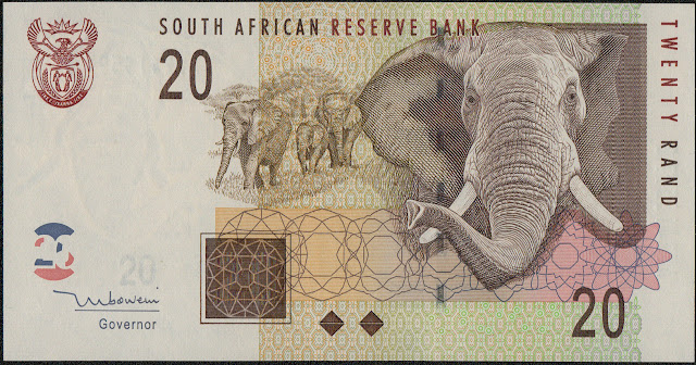 South Africa Currency 20 Rand banknote 2005 African Bush Elephant
