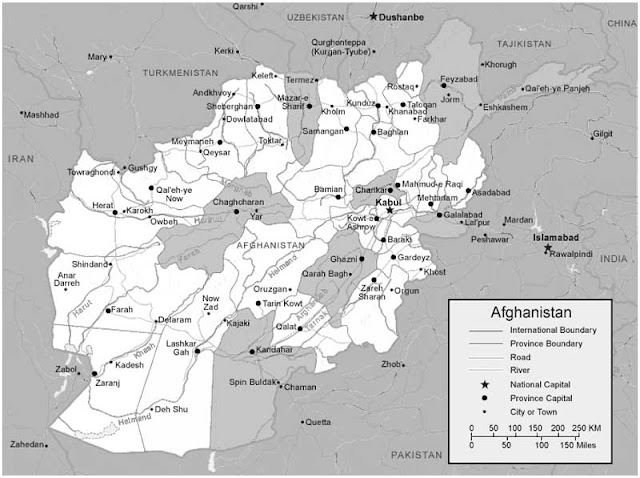 image: black and white afghanistan map