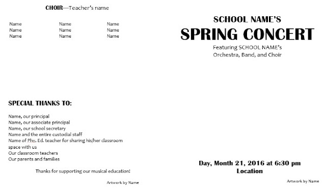 teaching elementary orchestra template for a concert choral concert program template