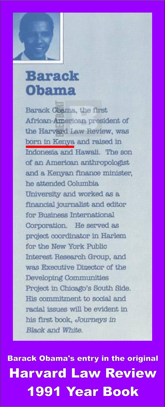 Barack Obama's official biography in the original Harvard Law Review 1991 Year Book  Barack%2BObama.%2BBorn%2Bin%2BKenya.%2BText%2Bof%2Bbiography%2Bin%2Boriginal%2BHarvard%2BLaw%2BReview%2B1991%2BYear%2BBook.%2B%25231ab