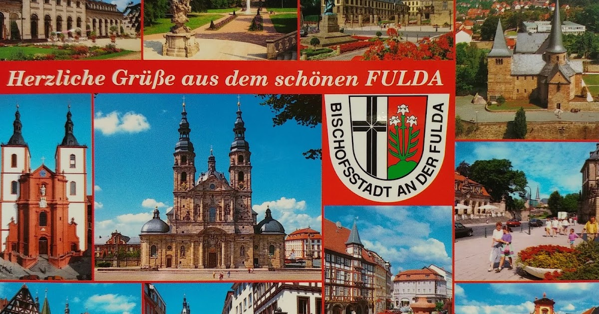Postcards, stamps, tea bags and fridge Fulda Germany