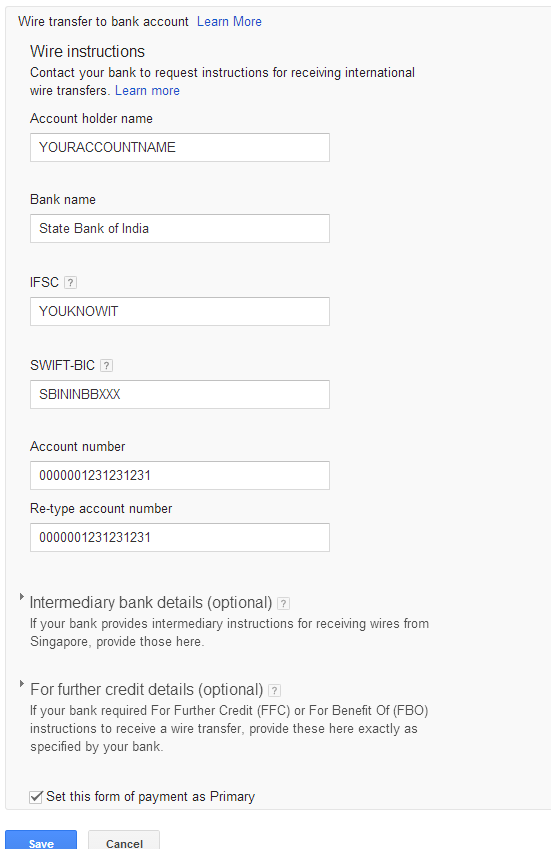 Google Adsense Wire Transfer To Sbi India Moqas Sbi Swift Code Settings Filled In Adsense Wire Transfer