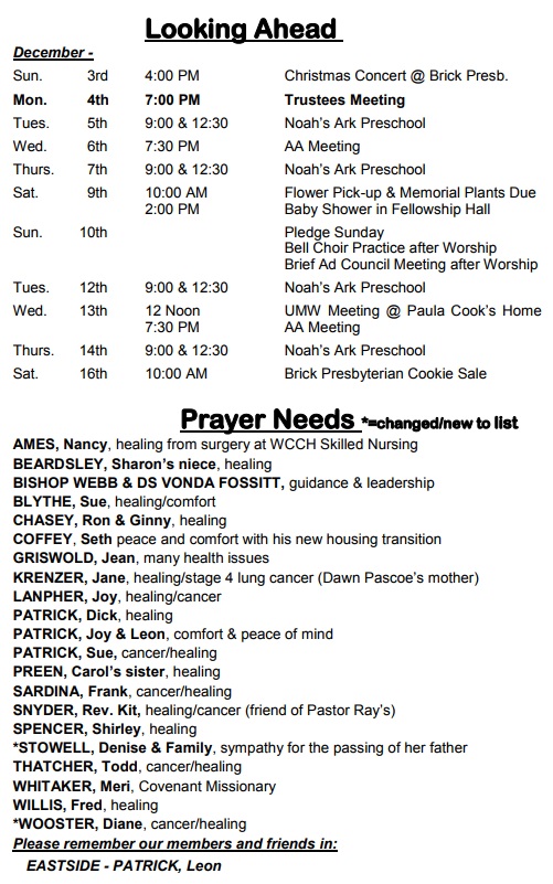 First United Methodist Church of Perry NY Sunday Morning Announcements