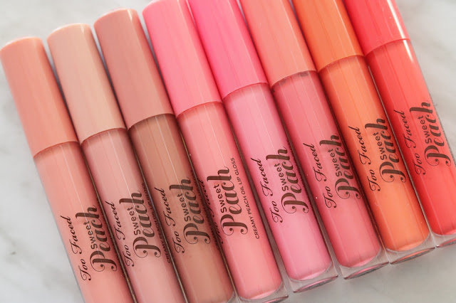 too faced sweet peach palette collection lip gloss lip oil