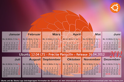 Ubuntu 12.04 Precise Pangolin: Ubuntu 12.04 Kalender 2012 - Precise 
