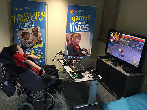 Colin McDonnell using a single head switch to navigate menus and play Wii-U Mario Kart 8.