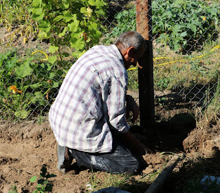 Beginning to dig out a trench for cement Beginning to dig out a trench for cement