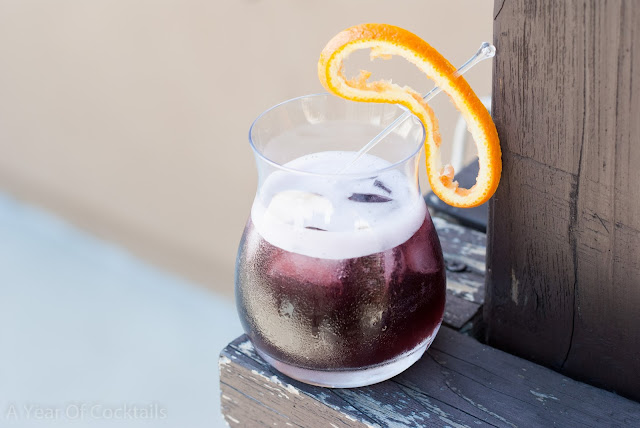 TMNT Donatello cocktail, orange vodka, blueberry schnapps, sloe gin, sweet & sour mix, lime juice