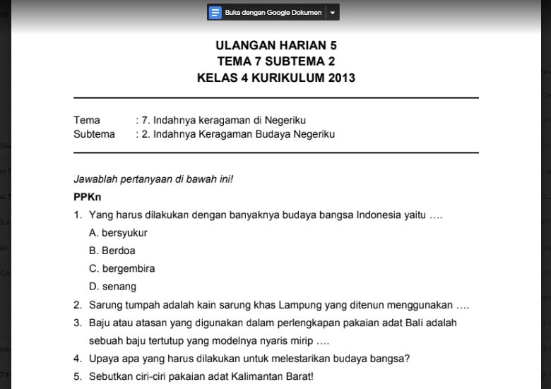 Soal Ulangan Harian K13 Kelas 4 Tema 7 Subtema 2 Sekolahdasar Net