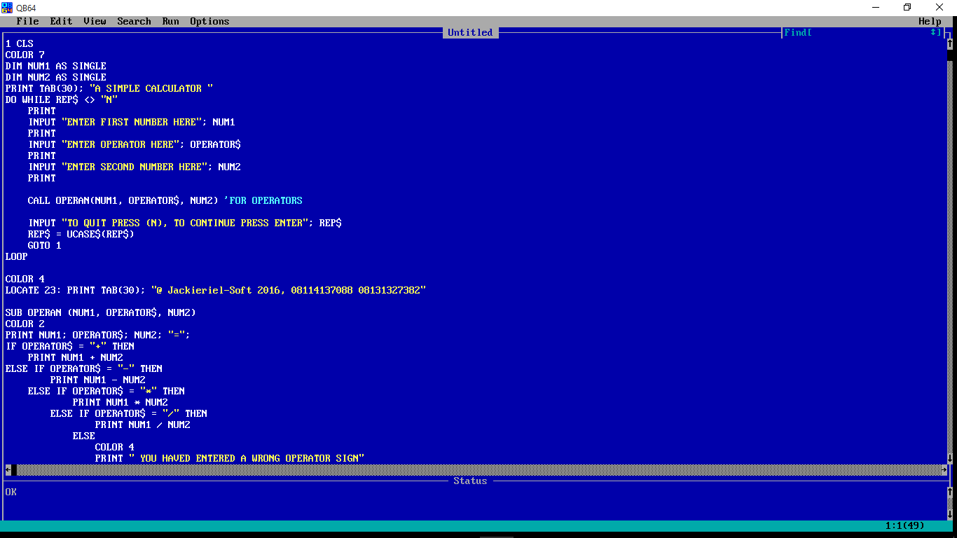 How To Create A Simple Calculator Program In Qbasic
