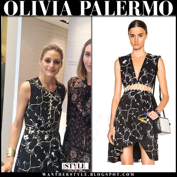 Olivia Palermo in black floral print sleeveless dress ~ I want her