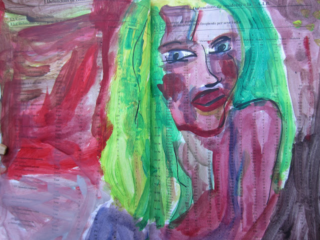 Pintura que muestra a una mujer rubia mirando de lado, obra de Emebezeta, datada en junio de 2012 y hecha con rotulador y pintura acrílica sobre papel. Mujer. Rubia. Insinuante. Perfil. Sexy. Misteriosa. Insinuante.