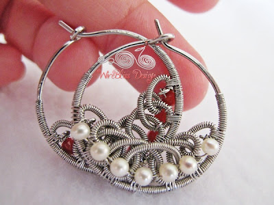 Filigree Hoop Earrings with pearl and coral beads