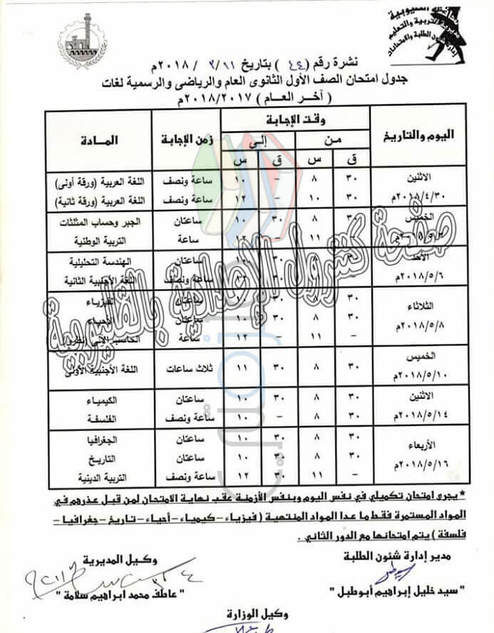 جدول امتحانات الصف الأول الثانوي 2018 الترم الثاني محافظة القليوبية جدول امتحانات الصف الأول الثانوي 2018 الترم الثاني محافظة القليوبية