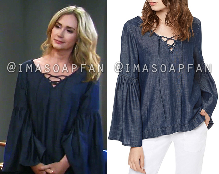Parker Forsyth, Ashley Jones, Lace-Up Bell Sleeve Chambray Top, General Hospital, GH