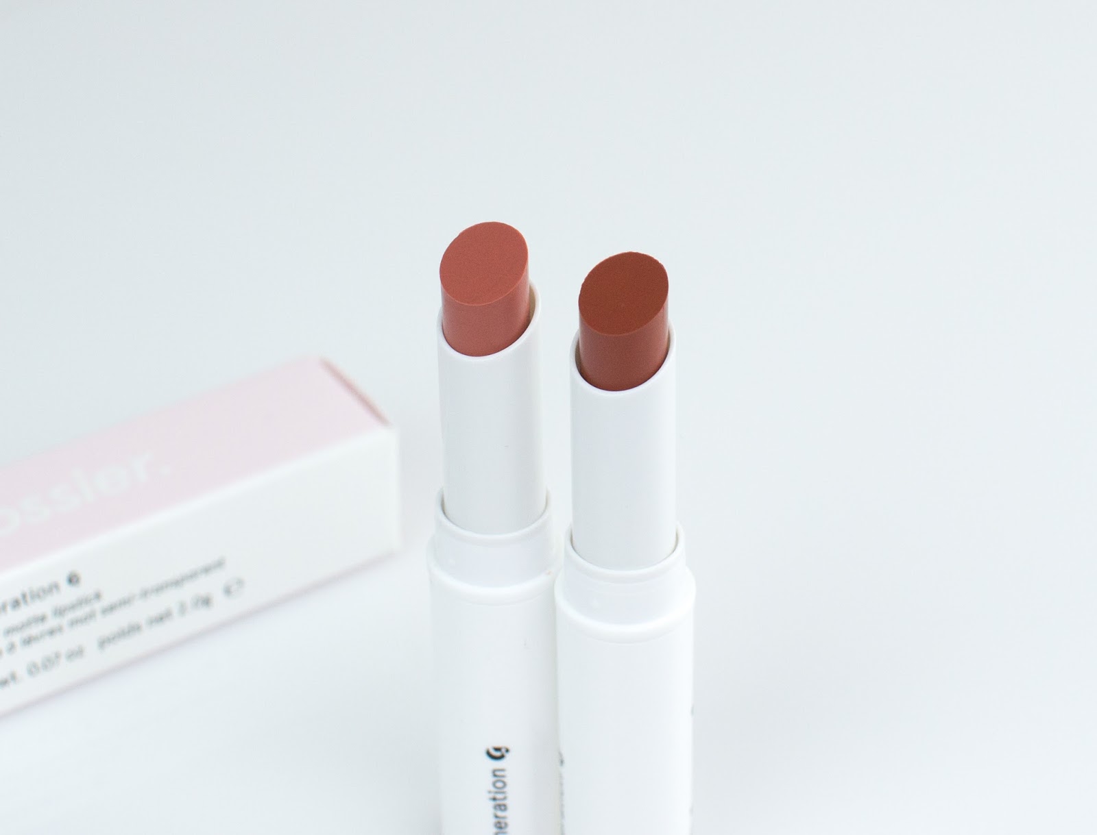 Glossier Generation G Lipstick in Cake and Leo