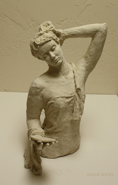 Woman with a Mirror, Sarah Myers sculpture, art, sarah, myers, woman, mirror, escultura, skulptur, scultura, contemporary, arte, stoneware, modern, lady, figurative, classical, artwork, calm