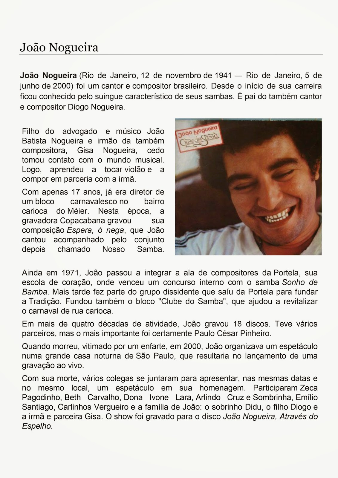 Varal de textos Biografia João Nogueira