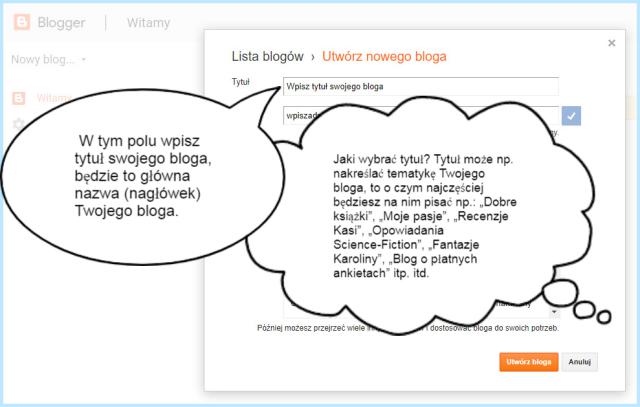 Tworzenie tytułu bloga na platformie Blogger.