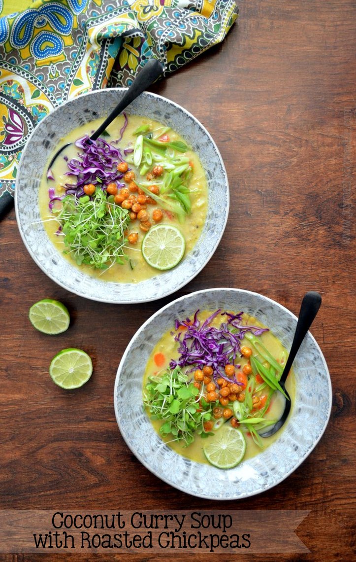 Joyously Domestic Coconut Curry Soup with Roasted Chickpeas