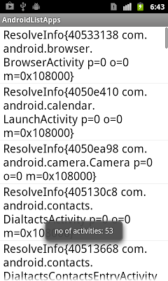 List all installed activities
