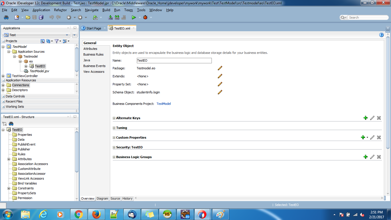 Java Java ADF creating EO and VO