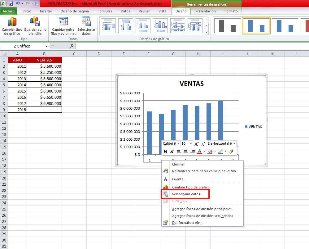 Graficar datos en excel.