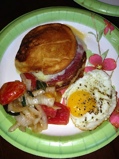 Sunny Side up egg, Genoa Salami, Hawaiian Bread with havarti cheese Best Sandwich