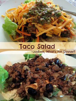 Taco Salad:  spicy ground beef atop a bed of lettuce and tortilla chips.  My favorite meal.