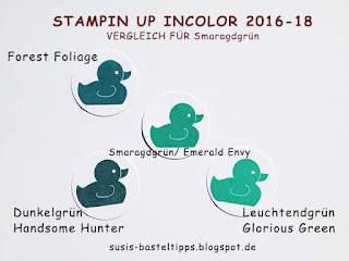 Smaragdgrün - Emerald Envy Farbvergleich Stampin' Up Incolor 2016-18, color comparison emerald envy smaragdgrün