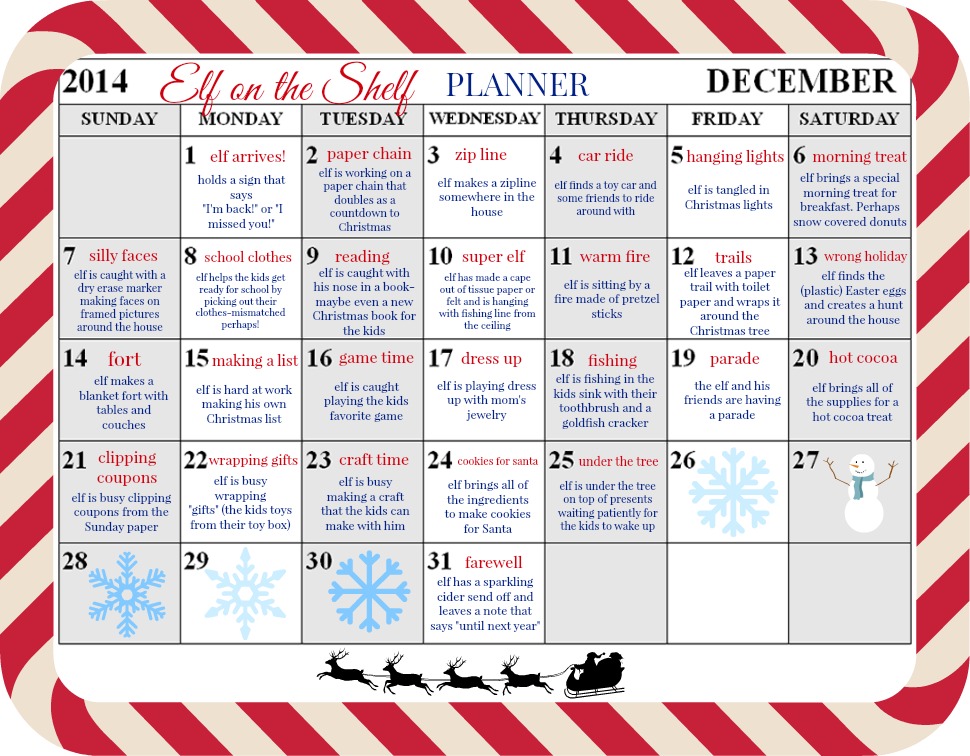 Elf on the Shelf planning calendar