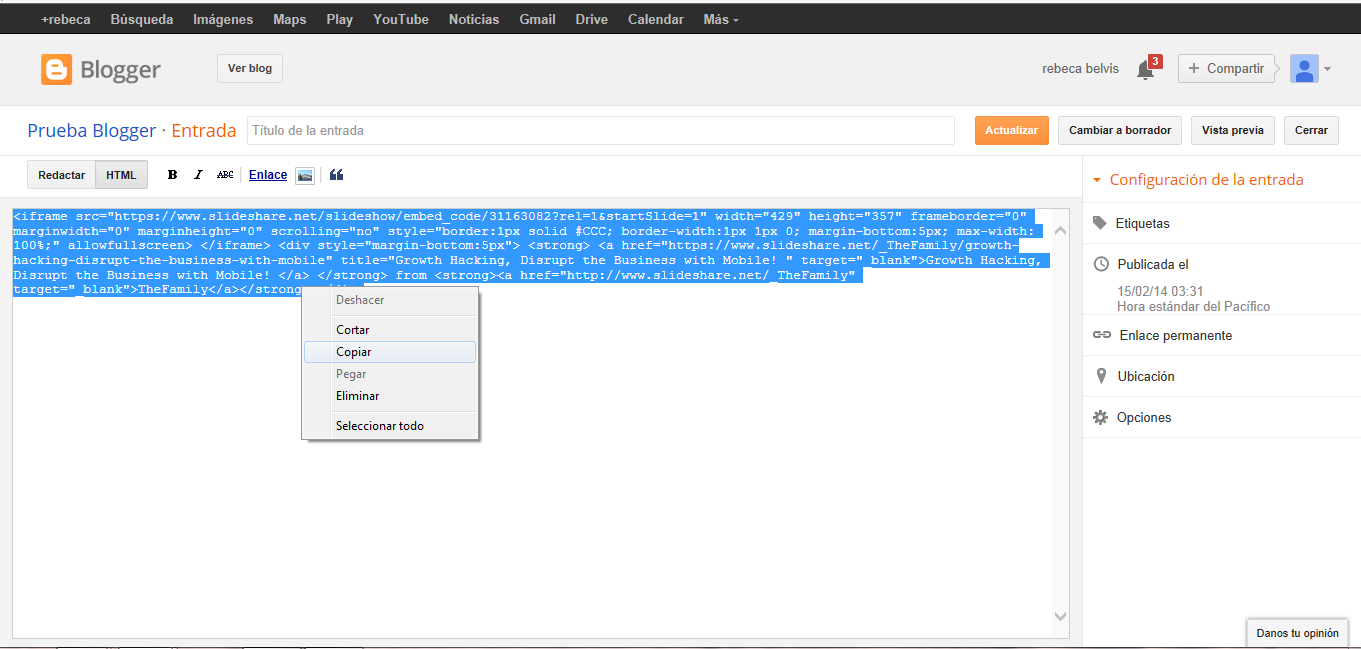 dcyaderebeca: Práctica Blogger