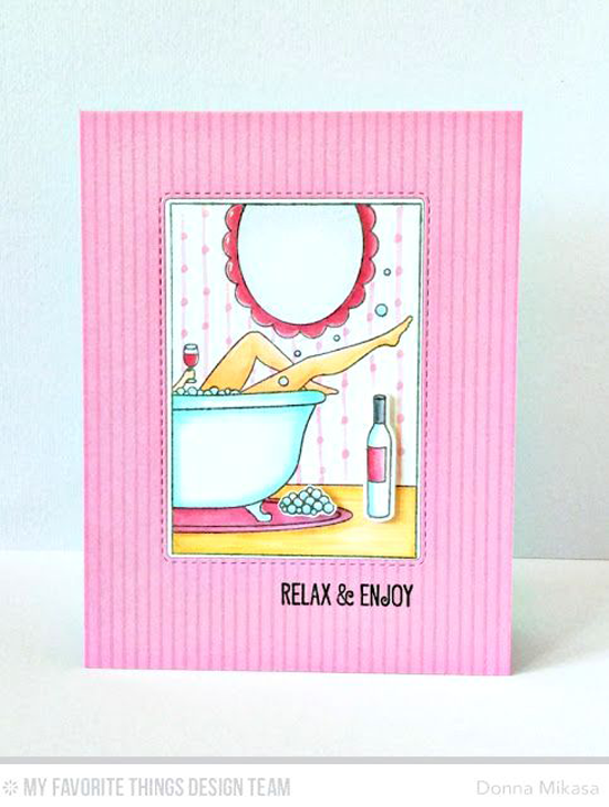 Handmade card from Donna Mikasa featuring Time for the Bubbly stamp set and Die-namics and Pinstripe Background stamp #mftstamps