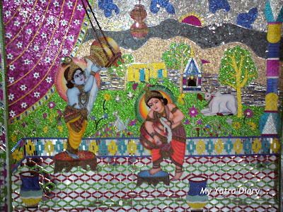 A fascinating mosaic of a Krishna leela in a Glass Temple along the way to Haridwar
