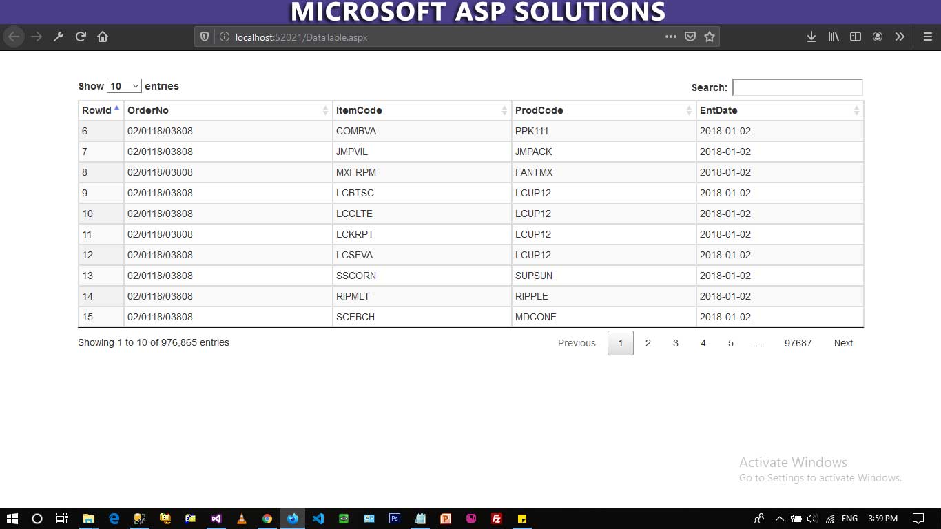 Datatable Serverside Processing For Asp Net c With Sql Server Working