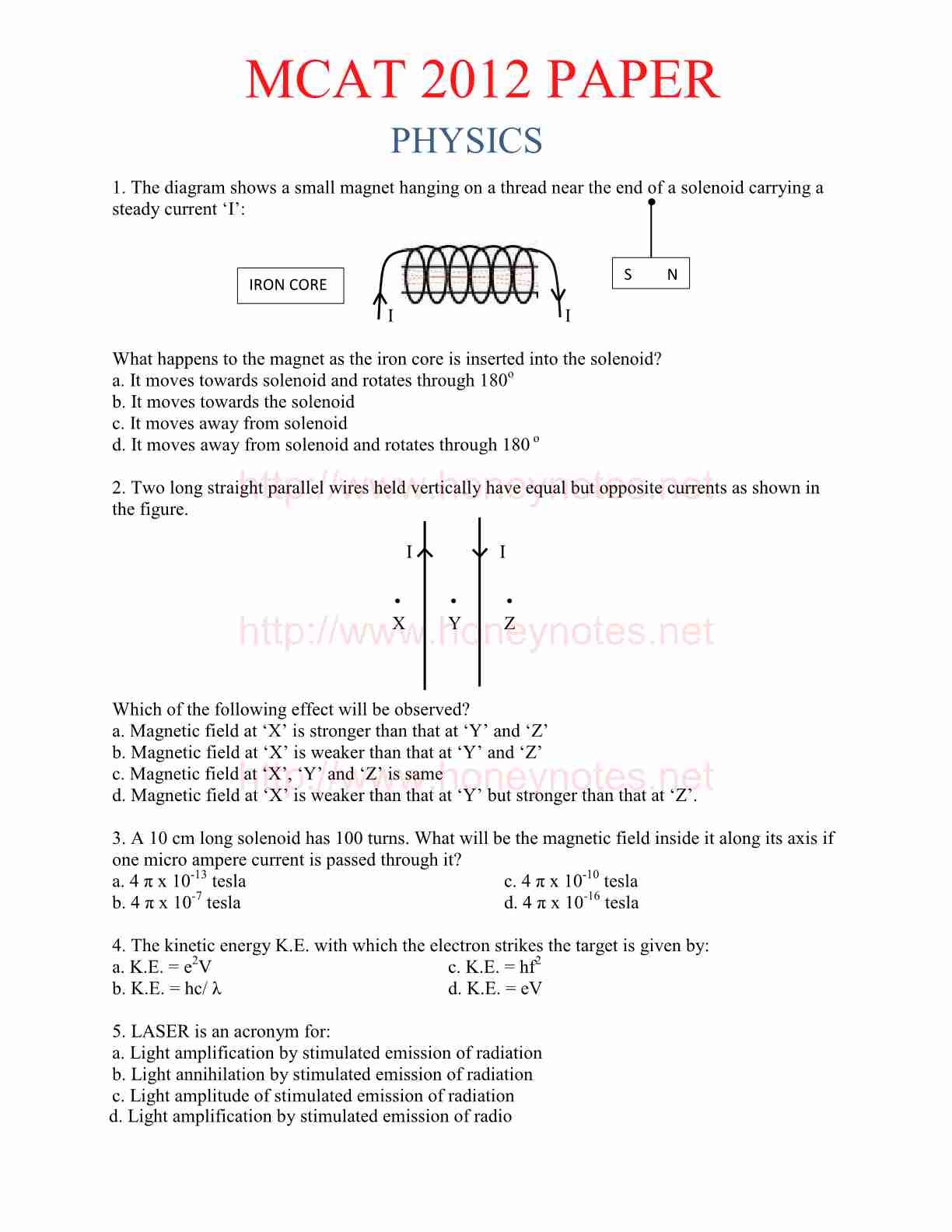 Physics Important MCQs For MCAT Preparation (UHS Past Papers 2012)