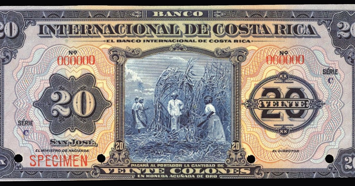Costa Rica 20 Colones banknote 1936 Banco Internacional de Costa Rica