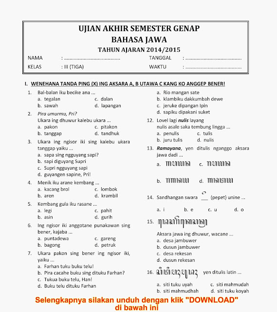 Materi Bahasa Jawa Kelas 4 Semester 1 Soal Smp Sma Riset