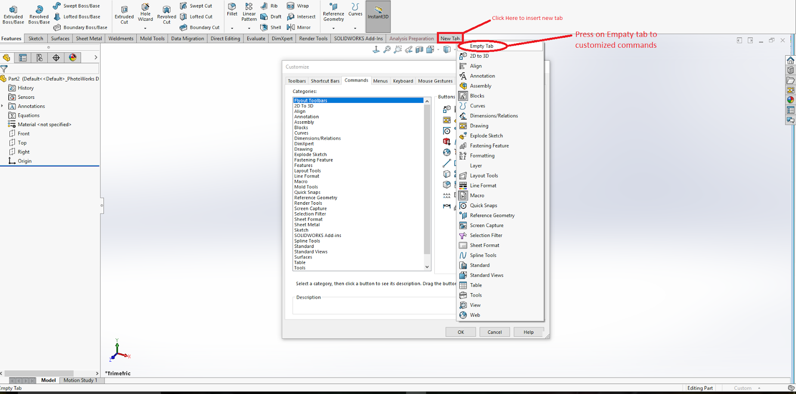 Design Tech Academy Customized Tab (Toolbar ) in SolidWorks