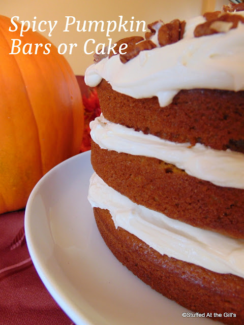 Spicy Pumpkin Bars or Cake with Cream Cheese Frosting