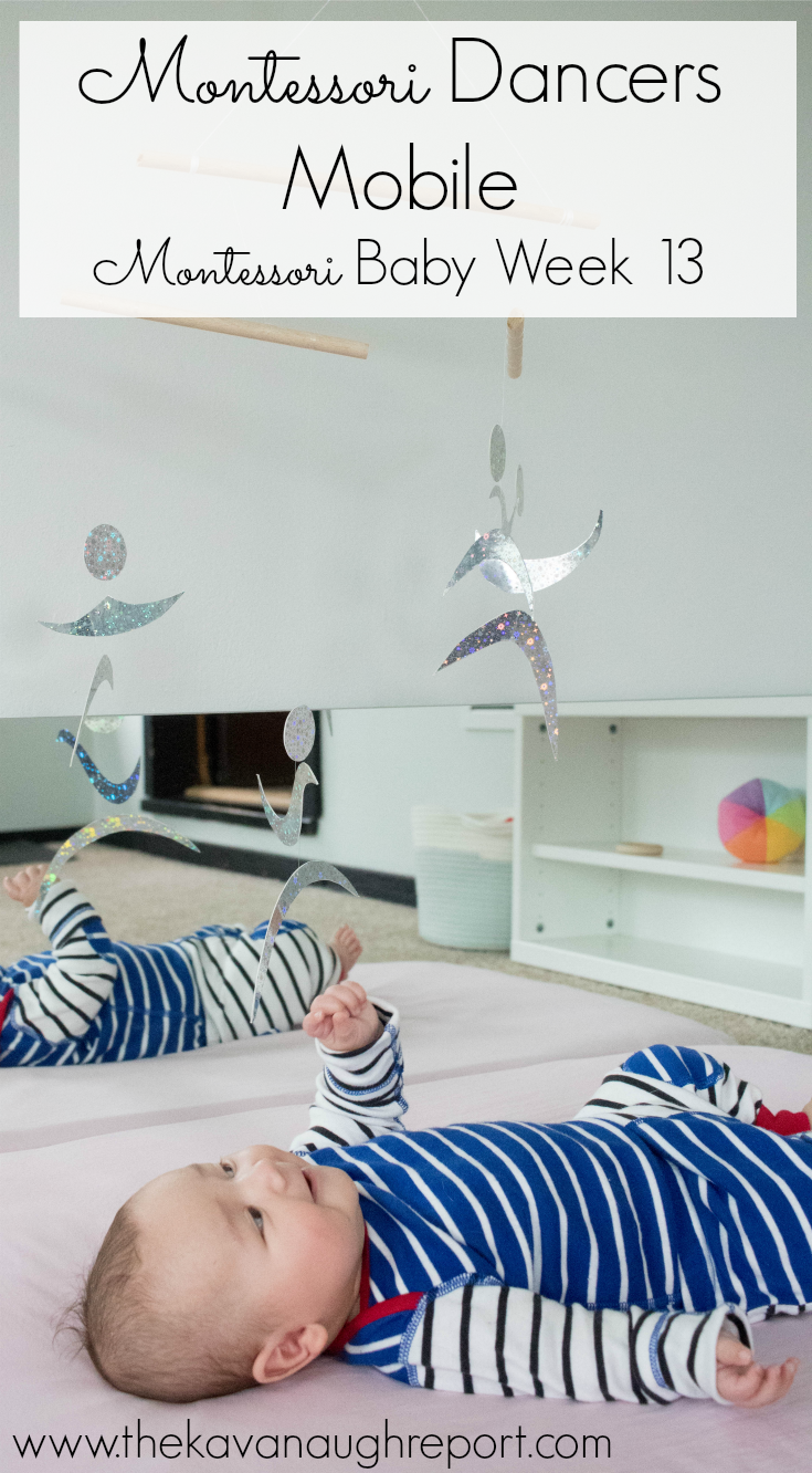The fourth Montessori baby mobile in the visual series, the Montessori dancers mobile helps to increase visual tracking and concentration in babies.
