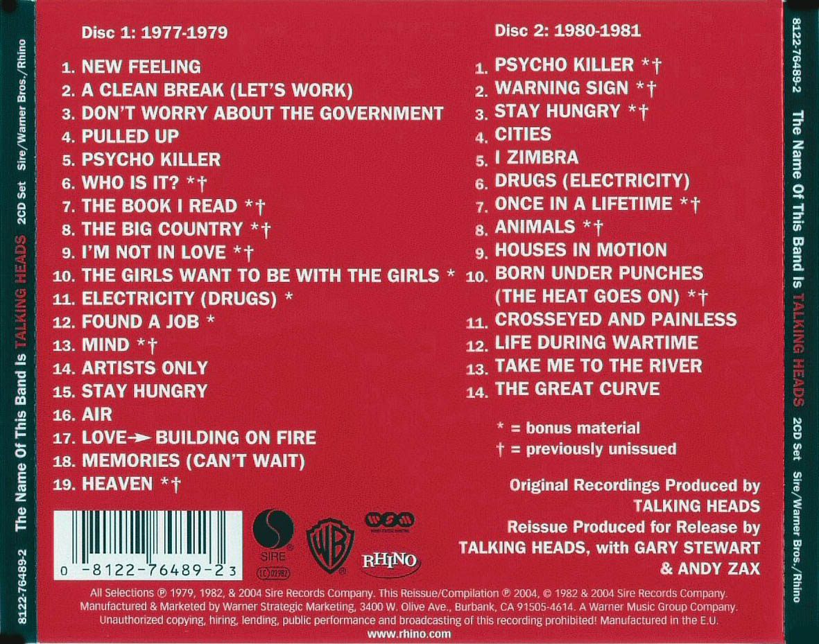 TALKING HEADS THE NAME OF THIS BAND IS TALKING HEADS